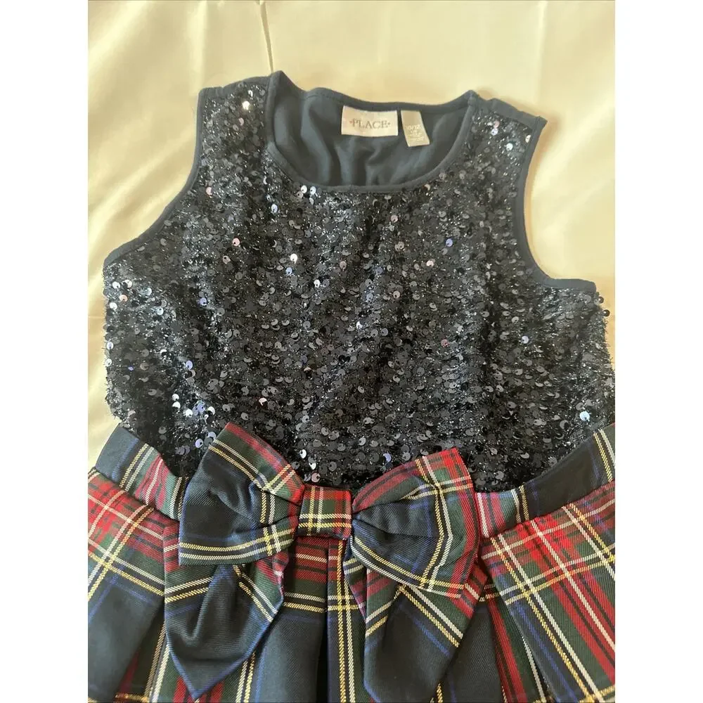 🎀 The Children’s Place Girls 12/14 blue sequence Plaid Sleeveless Dress 💙